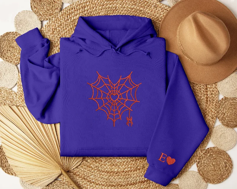 Personalized Embroidered Spider with Heart Sweatshirt and Hoodie, Custom Name On Sleeve with Initial Hearts