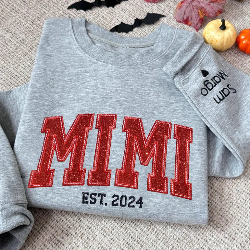 Personalized Embroidery Glitter Mimi Est Year And Grandkids Sweatshirt