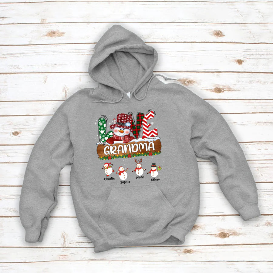 Personalized Grandma Snowman Shirt Grandma With Grandkids Name Christmas Hoodie