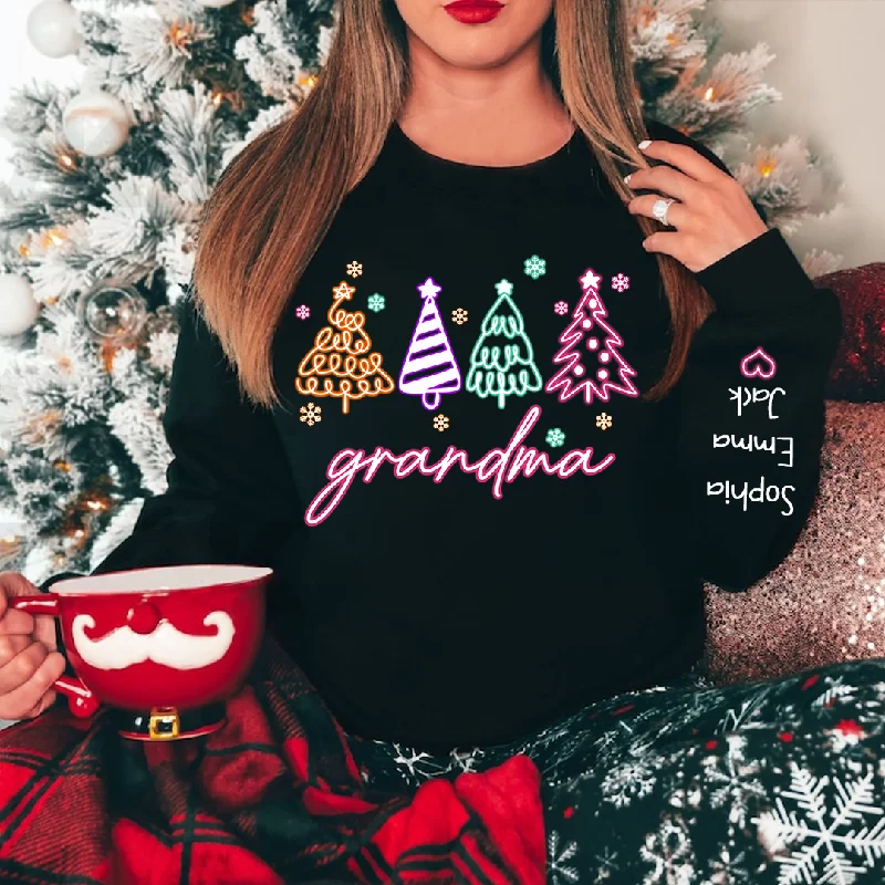 Personalized Grandma Tree Neon  With Grandkids Merry Christmas Sweatshirt