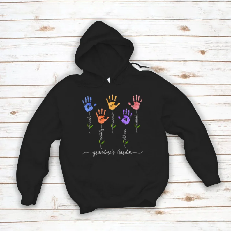 Personalized Grandmas Garden Handprint, Mothers Day or Birthday Gift from Grandkids Hoodie