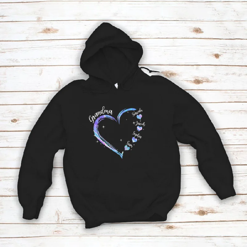 Personalized Hologram Grandma Hearts Grandkids Names Hoodie