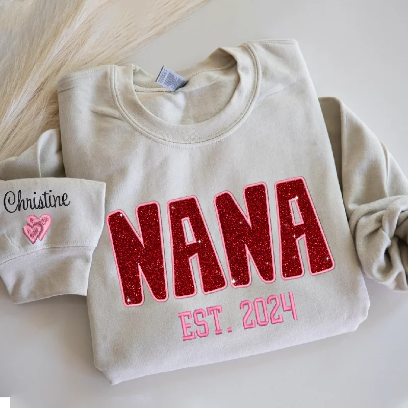 Personalized Nana Glitter Embroidered And Grandkids CTH01 Sweatshirt