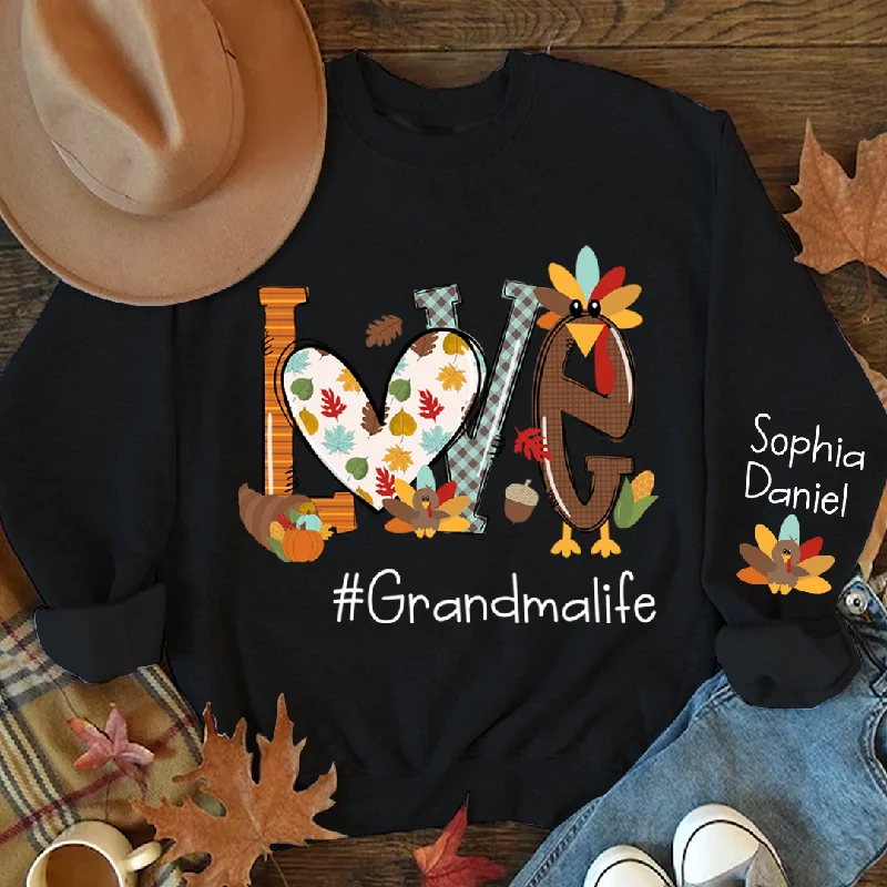 Thanksgiving Love Grandma Life With Kids Custom Name CTH01 Sweatshirt