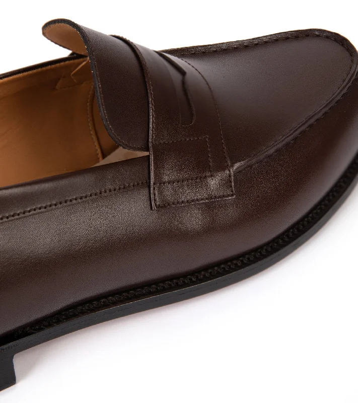 J.M. Weston Boxcalf Leather 180 Loafer: Dark Brown