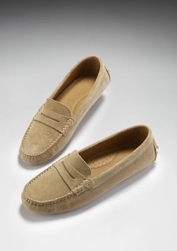 Women's Penny Driving Loafers, taupe suede