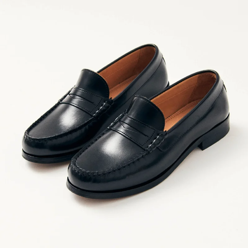 Rivet Black Leather Loafers