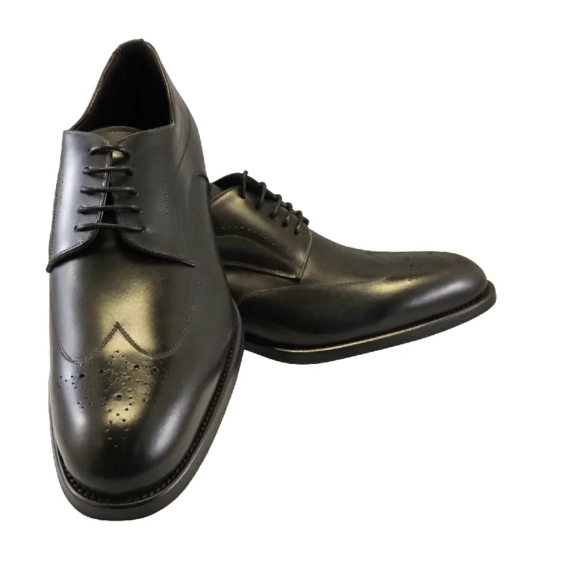 La Ferra Mens Black Italian made wingtip dress shoe 