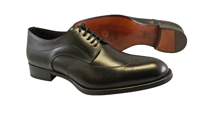 La Ferra Mens Black Italian made wingtip dress shoe 