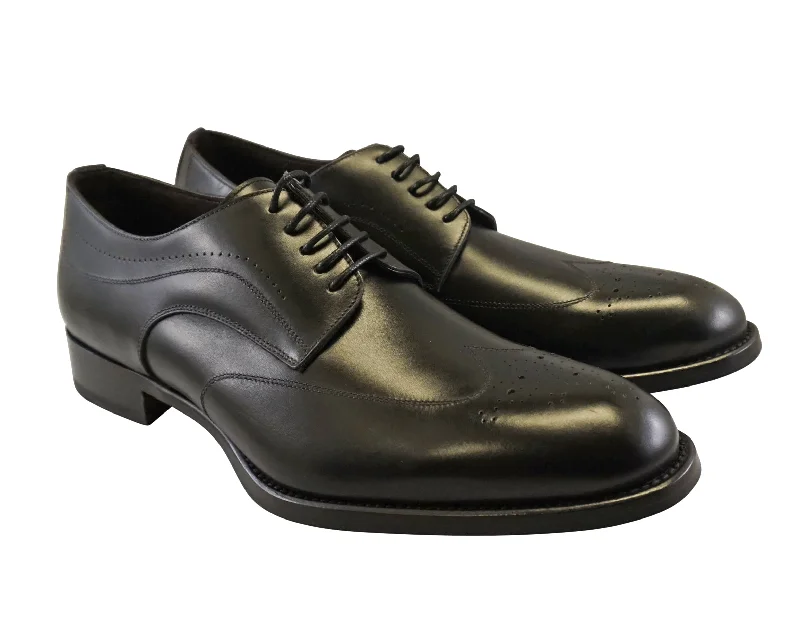 La Ferra Mens Black Italian made wingtip dress shoe 