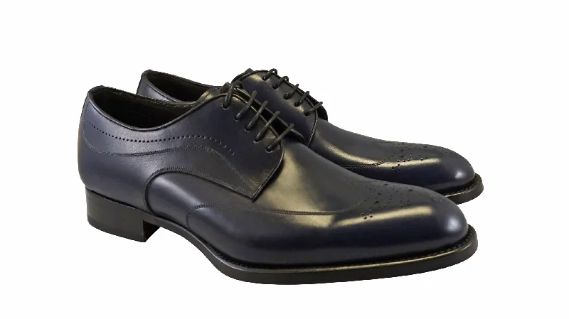 La Ferra Mens Navy Blue Italian made wingtip dress shoe 