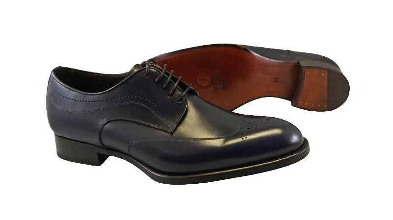 La Ferra Mens Navy Blue Italian made wingtip dress shoe 