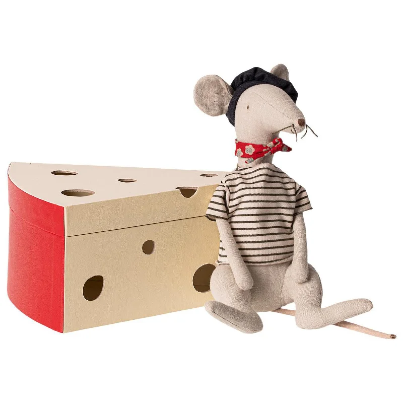 Delightful and enchanting plush friendsMaileg Rat in Cheese Box - Light Grey