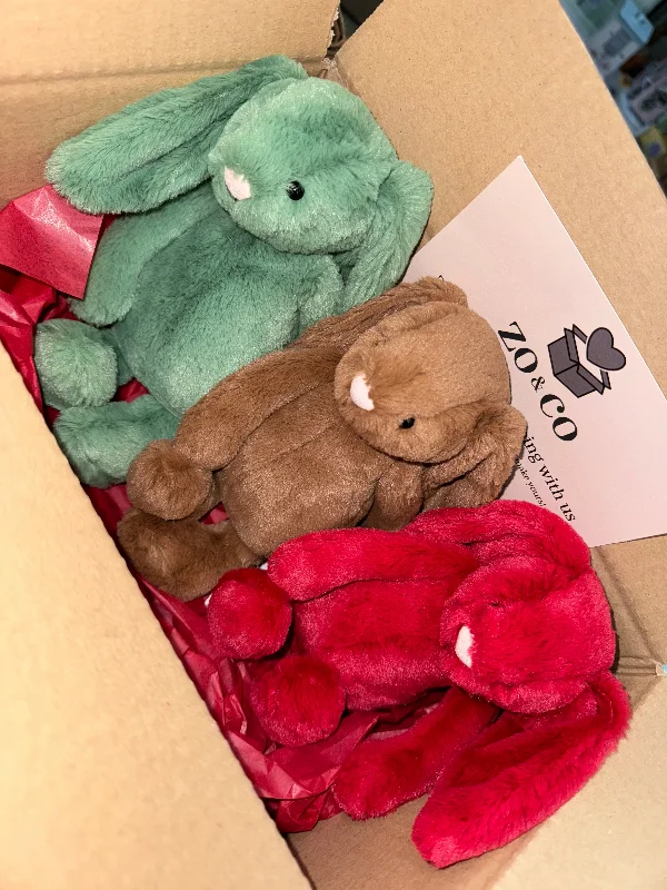 Sweet and endearing Jellycat stuffiesChristmas Bunny Trio Bauble Box