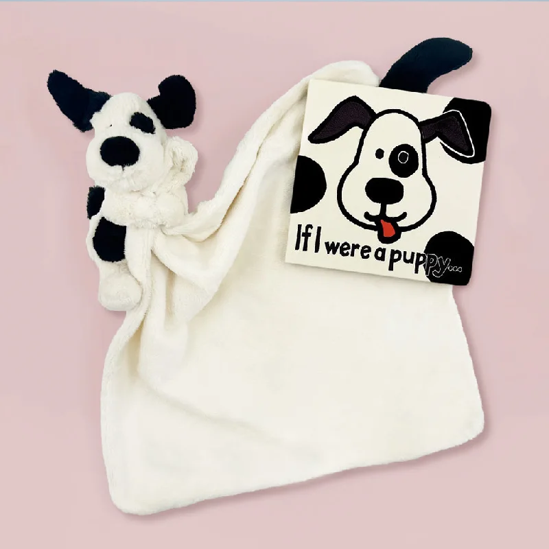 Adorable and plush Jellycat emotional support friendsJellycat Bashful Black and Cream Puppy Soother and If I Were A Puppy Board Book