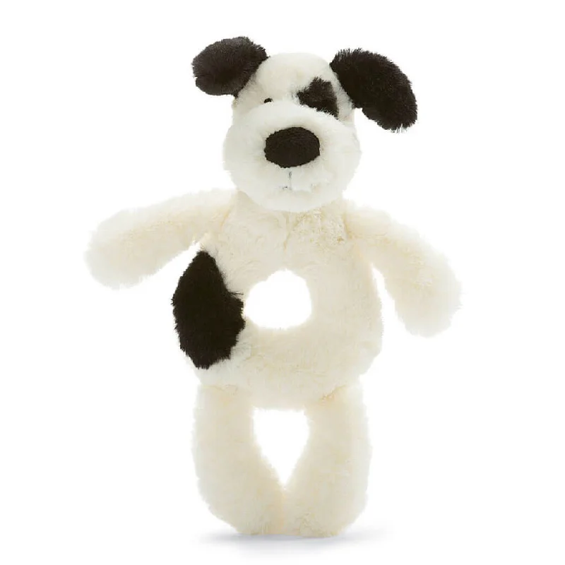 Cuddly and endearing Jellycat timeless appealJellycat Ring Rattle Black and Cream Puppy Cuddly and endearing Jellycat timeless appealJellycat Ring Rattle Black and Cream Puppy