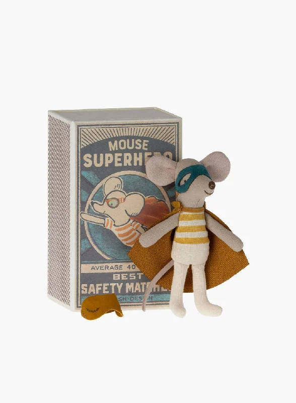 Sweet and innocent stuffed animalsMaileg Superhero Mouse with a Matchbox
