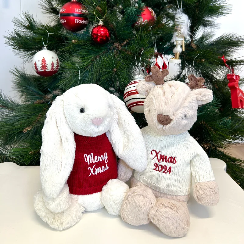 Playful and cheerful stuffed creaturesPersonalised Christmas Jumpers - Red & Cream (MEDIUM) Playful and cheerful stuffed creaturesPersonalised Christmas Jumpers - Red & Cream (MEDIUM)