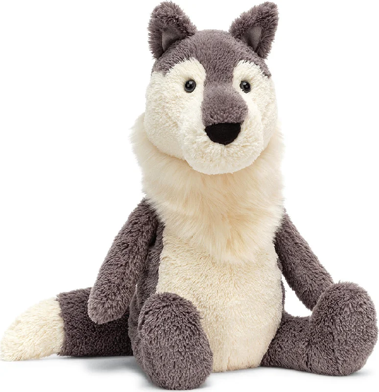 Huggable and charming Jellycat beloved by all ages.Scillies Woodruff Wolf