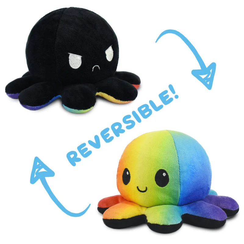 Soft and squishy plush crittersTeeTurtle Reversible Octopus Plushie (Black + Rainbow)