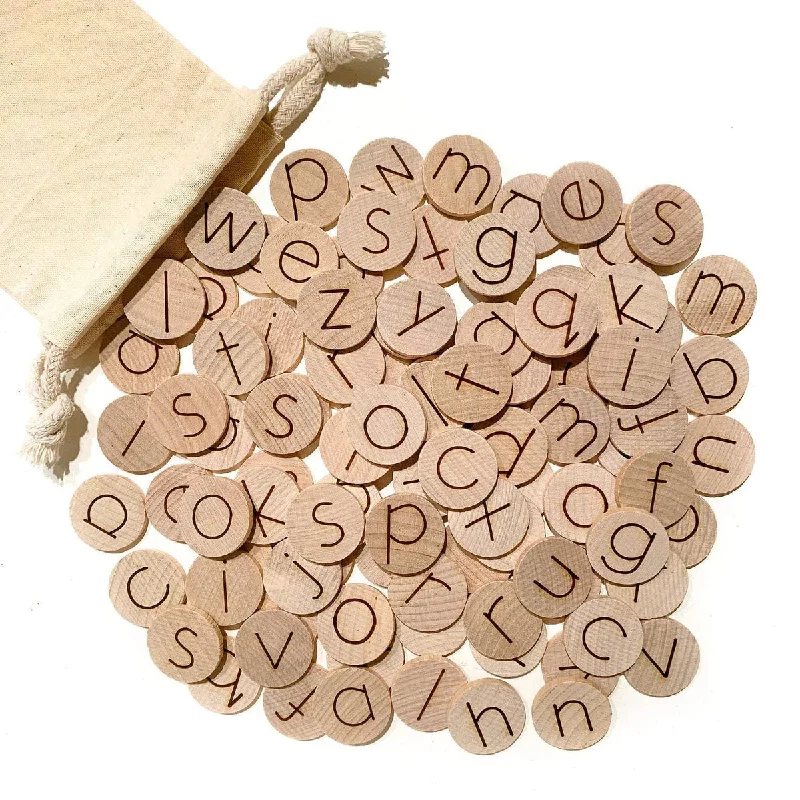 eco-friendly and safe wooden toys                   alphabet discs mini 1'' double sided