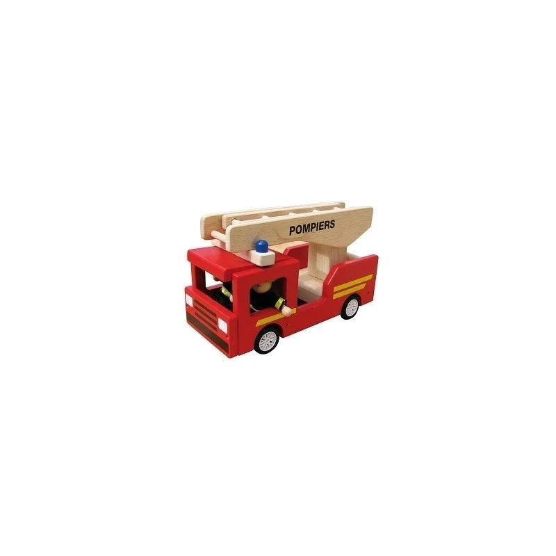 detailed wooden toys                 Bass & Bass Fireman Truck with 2 Firemen - Imitation Toy - 3+ Wooden Toy