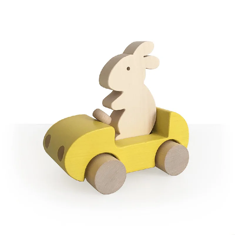 skillfully made wooden toys               Briki Vroom Vroom Bunny Car Jaune / Yellow