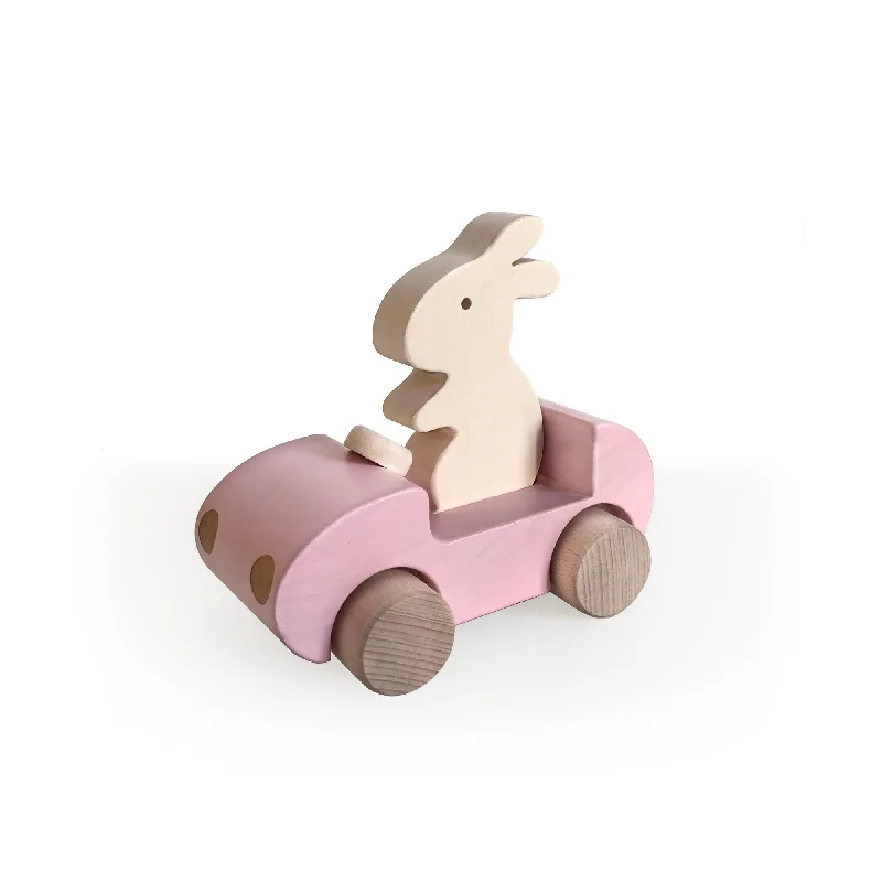 enchanting wooden toys for toddlers                   Briki Vroom Vroom Bunny Car Rose / Pink