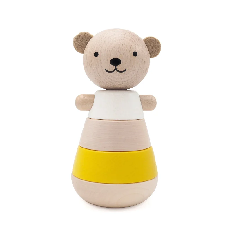 eco-conscious wooden toys that promote sustainability                   Briki Vroom Vroom Wooden Stacking Bear / Jaune