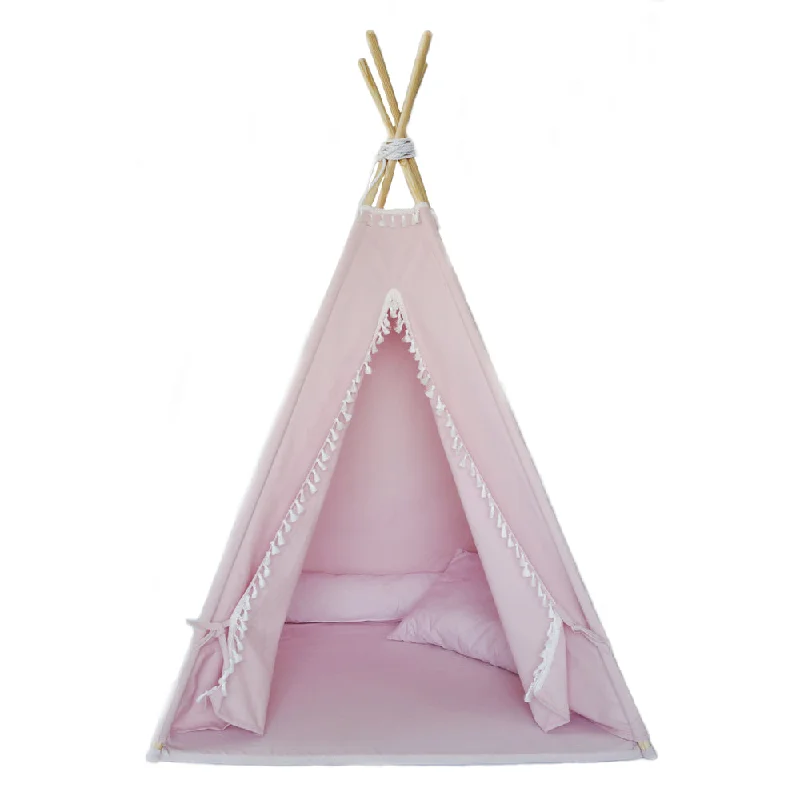 naturally finished and non-toxic wooden toys Fringe Teepee Tent, Mat & Cushions, Pink naturally finished and non-toxic wooden toys Fringe Teepee Tent, Mat & Cushions, Pink
