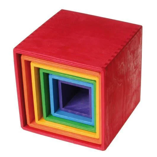 tactile wooden toys                   Grimm's large rainbow stacking boxes