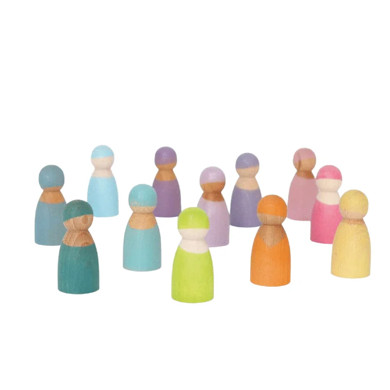 sturdy construction wooden toys                   12 Pastel Wooden Peg Dolls