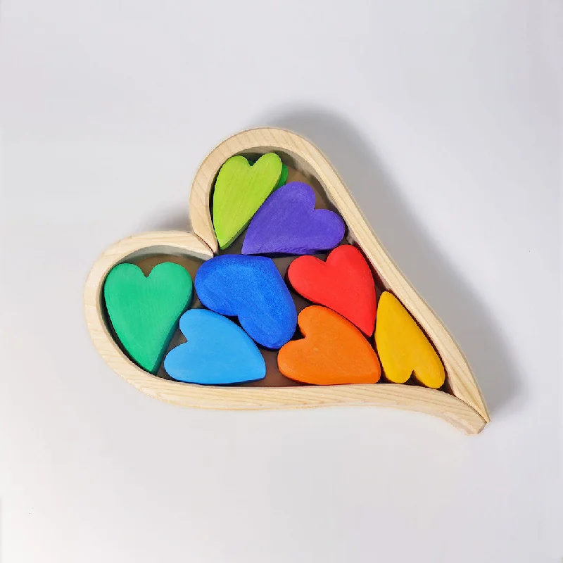 sturdy and long-lasting wooden toys for active play Grimm's rainbow hearts block set sturdy and long-lasting wooden toys for active play Grimm's rainbow hearts block set