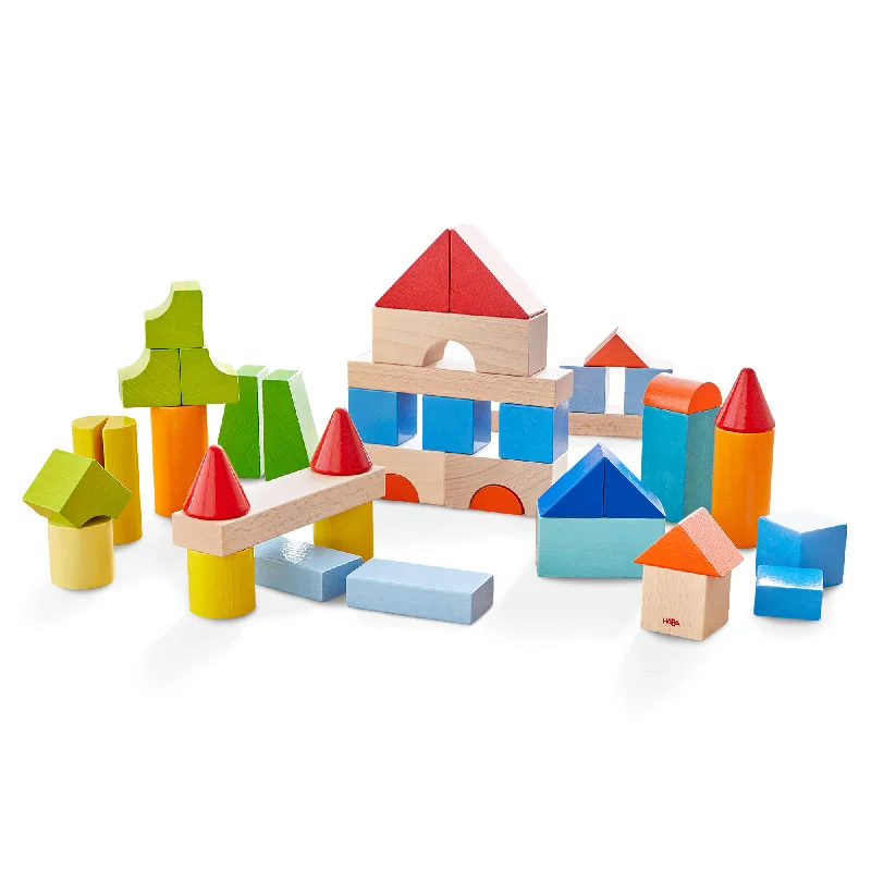 timeless classic wooden toys                   Colored Wooden Building Blocks - 46 Piece Set