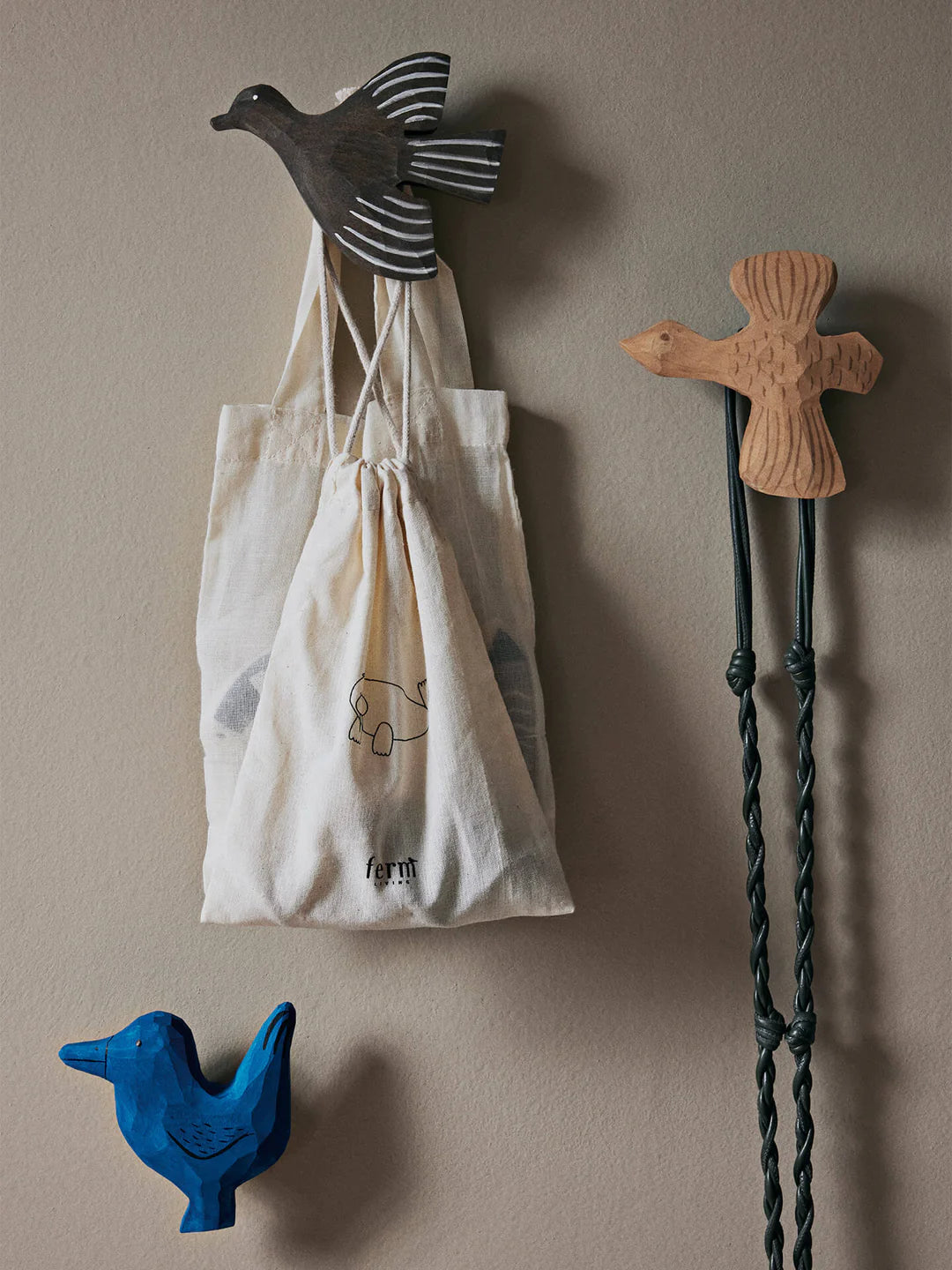child-safe wooden toys                 Ferm Living Hand Carved Wooden Bird Hook