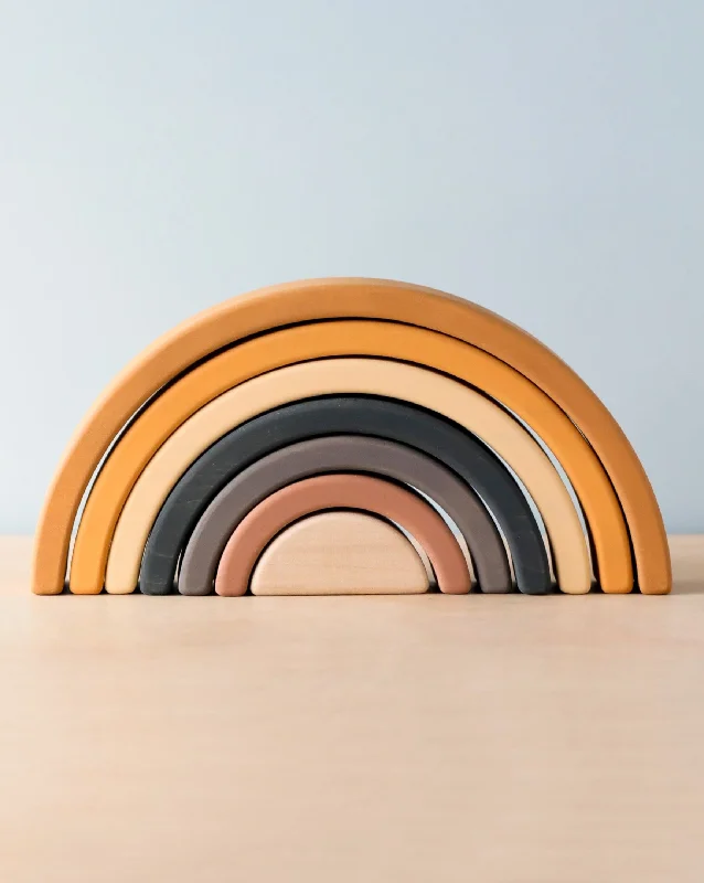 engaging and educational wooden toys                  Handmade Rainbow Stacker - Mustard
