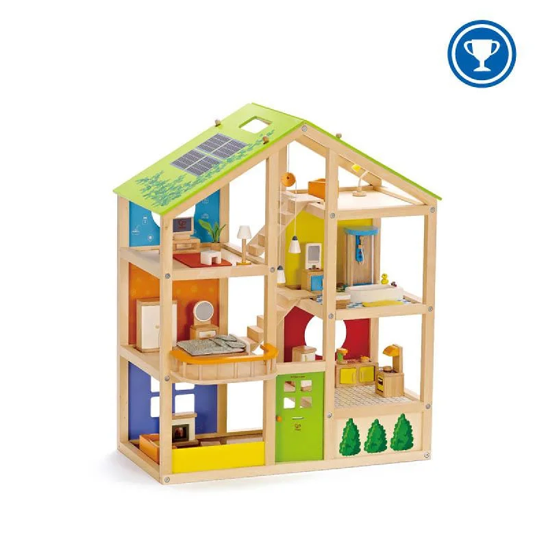 sturdy and reliable wooden toys that provide hours of fun                   Hape all season dollhouse with furniture