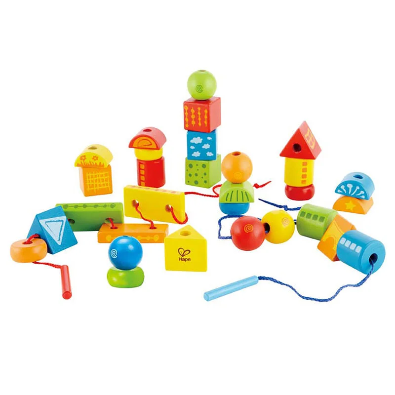 tactile wooden toys                   Hape String-Along Shape