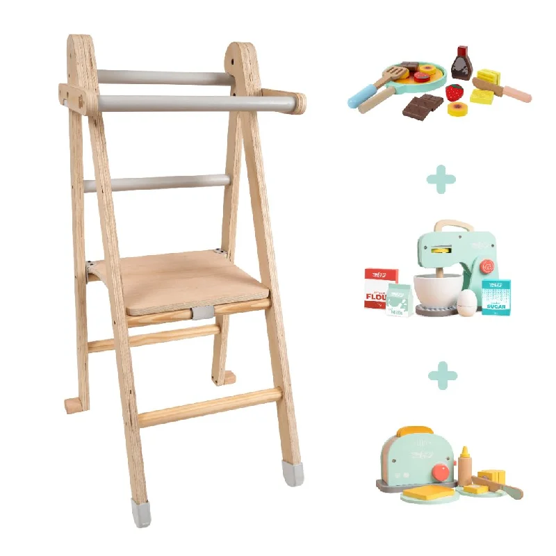robust and child-safe wooden toys for all ages Kitchen Helpers Play Set - TP Active-Tots Pikler Style Wooden Folding Helper Tower With Owl & Fox Wooden Baking Set, Pancake Set & Toaster - FSC® certified robust and child-safe wooden toys for all ages Kitchen Helpers Play Set - TP Active-Tots Pikler Style Wooden Folding Helper Tower With Owl & Fox Wooden Baking Set, Pancake Set & Toaster - FSC® certified