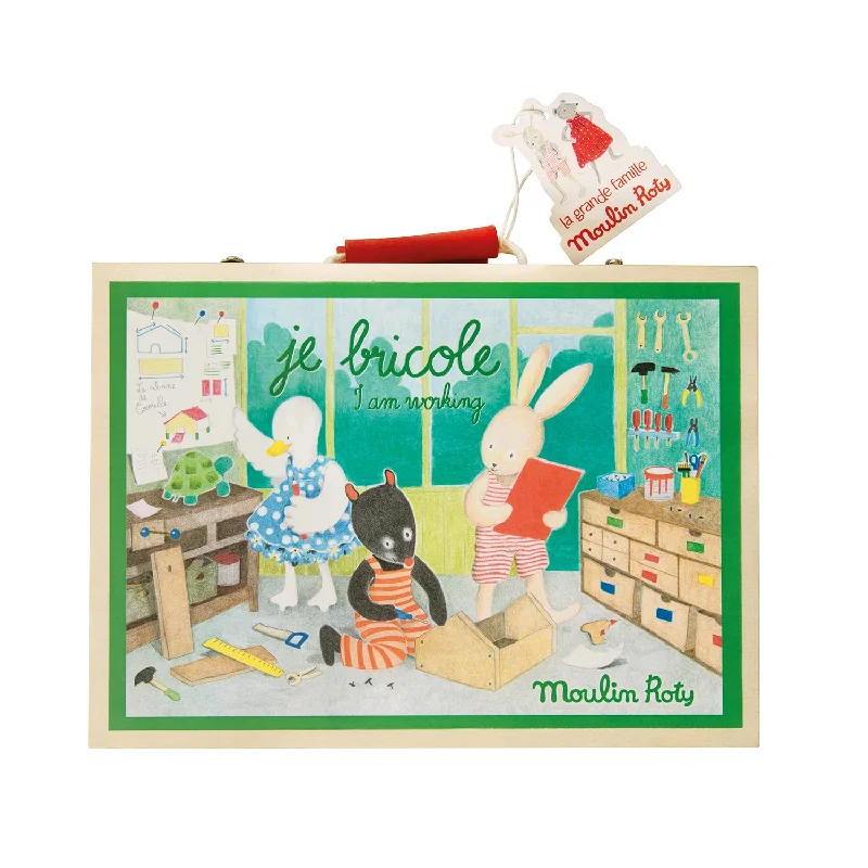enchanting wooden toys that spark imagination                   Moulin Roty La Grande Famille "Je Bricole" Wooden Tools Suitcase