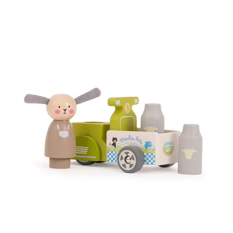 safe and child-appropriate wooden toys for different stages of development                   Moulin Roty La Grande Famille Wood Milk Delivery Tricycle