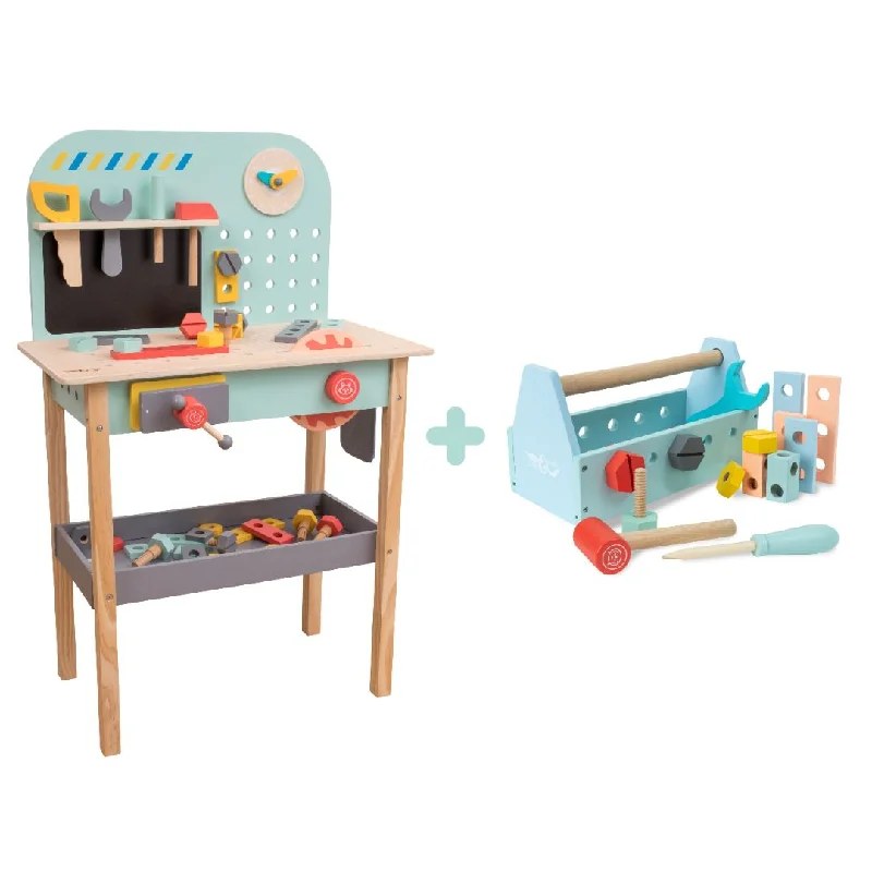 durable wooden toys                  Owl & Fox Wooden Workbench Set with Tool Caddy - FSC® certified