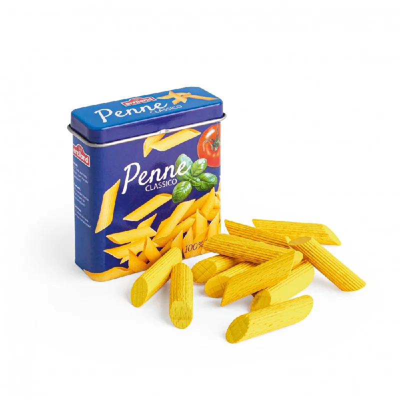 child-safe wooden toys                 Erzi penne pasta in a tin