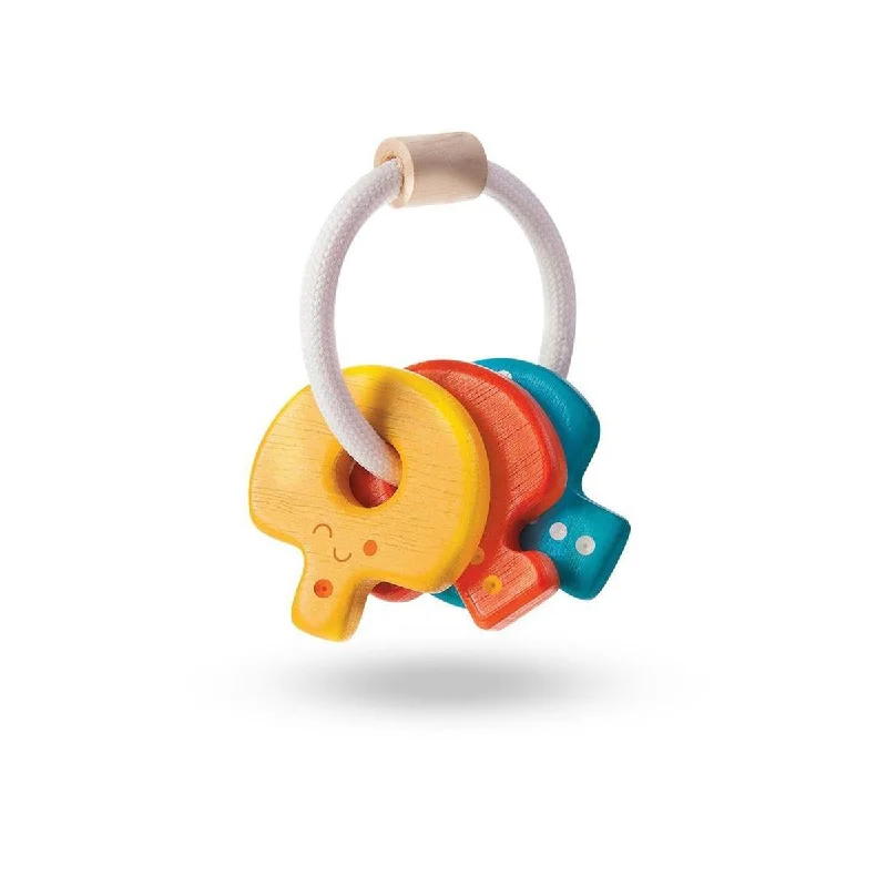 robust and child-safe wooden toys for all ages                   Plan Toys baby key rattle