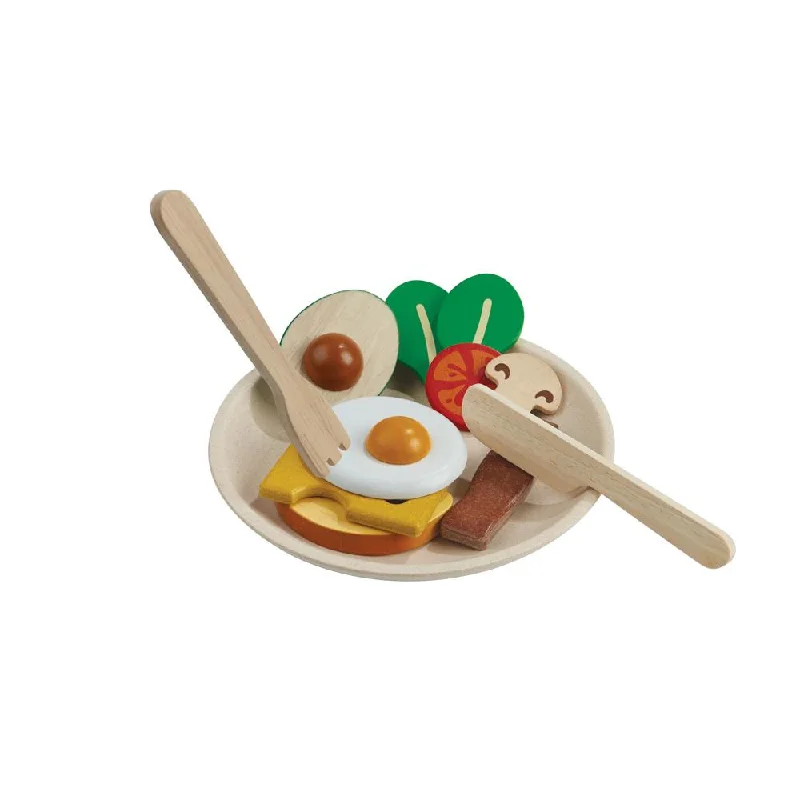 sturdy and long-lasting wooden toys for active play                   Plan Toys breakfast menu