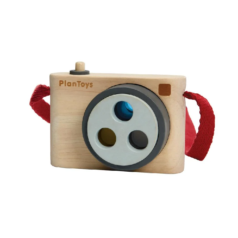 thoughtfully crafted and safe wooden toys                   Plan Toys coloured snap camera