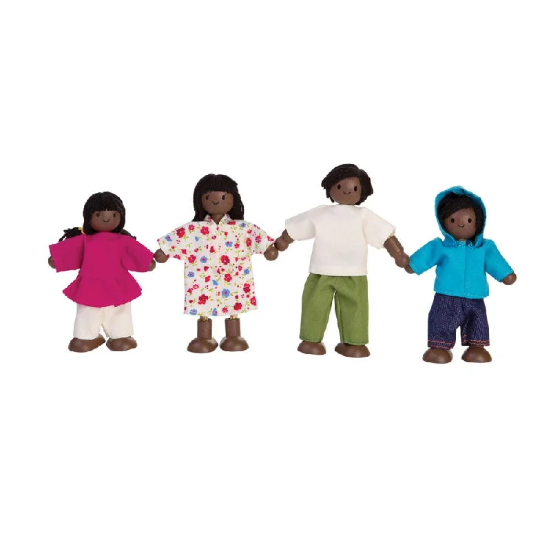 beautifully detailed wooden toys                  Plan Toys doll family Afro American