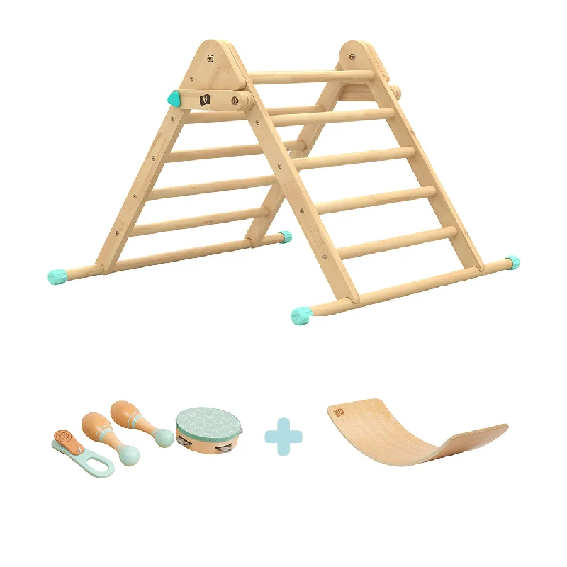 enchanting wooden toys for children                   The Adventurer Play Pack: TP Active-Tots Pikler Style Wooden Climbing Triangle with Active-Tots Balance Board and Owl & Fox Musical Instrument Assortment