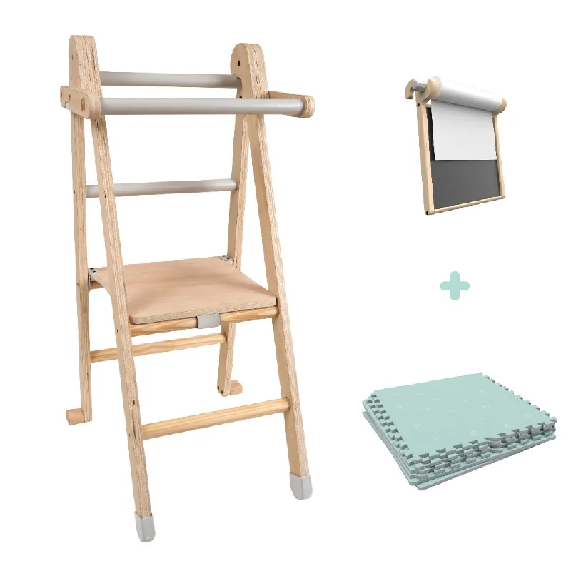 safe and non-toxic wooden toys for babies TP Active-Tots Pikler Style Wooden Folding Helper Tower With Play Easel & Play Mats - FSC® certified safe and non-toxic wooden toys for babies TP Active-Tots Pikler Style Wooden Folding Helper Tower With Play Easel & Play Mats - FSC® certified