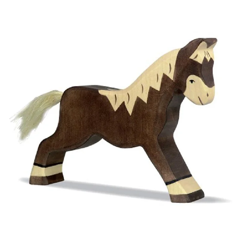 thoughtfully crafted and safe wooden toys                   Holztiger running dark brown horse